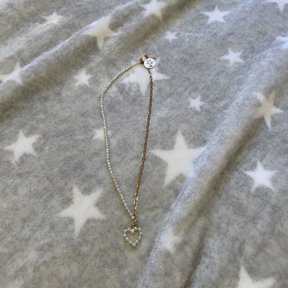 Heart pearl and gold chain necklace NWT